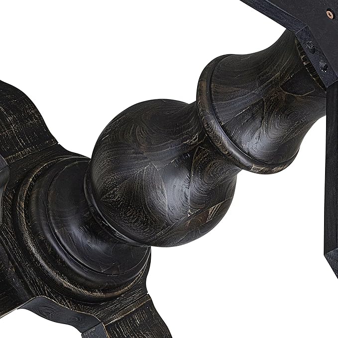 F55-11-TP - Mid Century Dining Table with Acacia Wood Round Tabletop, Sand Blasted Black Finish