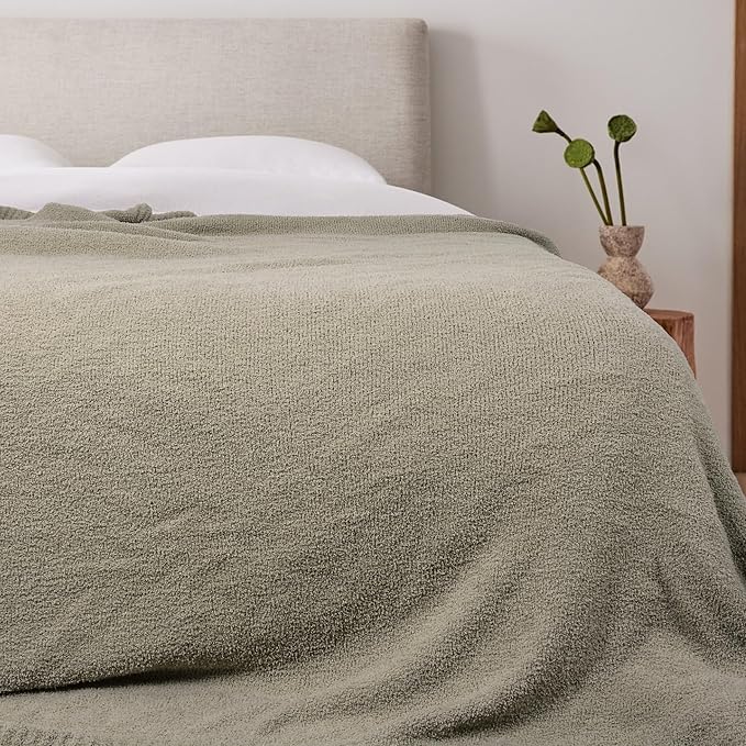 JOOJA Taupe Warm Queen Size Fuzzy Knitted Blanket, Oversized Luxury Bed Blankets Soft Lightweight Plush Throw for Cozy Nights (Taupe, 90x90)