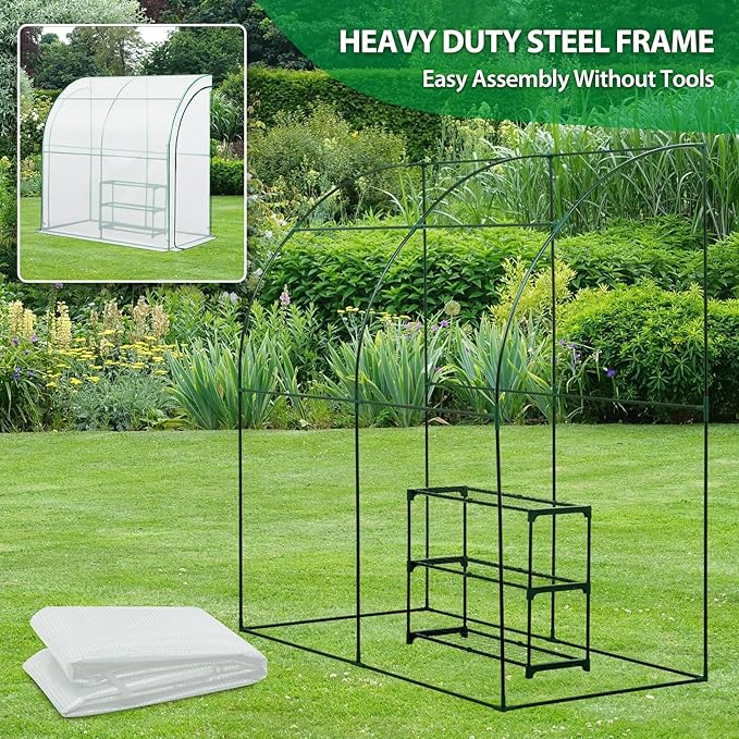 EAGLE PEAK 3 Tier Lean to Portable Greenhouse, Heavy-Duty Indoor & Outdoor Garden with Wire Shelves, 2 Roll-Up Zipper Doors, Easy Assembly, 79"x39"x83" Clear/White PE Cover