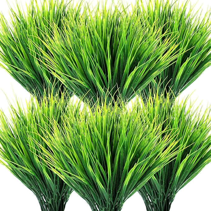 Ysleen 40 Bundles Artificial Grasses Outdoor UV Resistant Fake Plants No Fade Faux Grass Plastic Wheat Grass Greenery Shrubs Garden Porch Window Box Decorating Craft