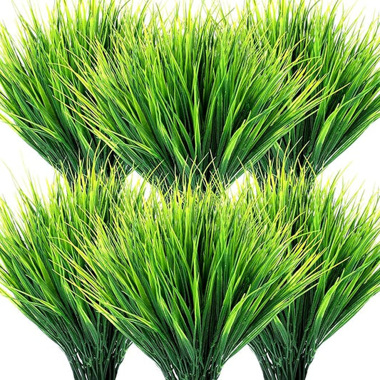 Ysleen 40 Bundles Artificial Grasses Outdoor UV Resistant Fake Plants No Fade Faux Grass Plastic Wheat Grass Greenery Shrubs Garden Porch Window Box Decorating Craft