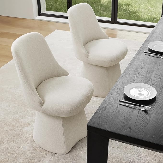 Swivel Dining Chair Mid Century Modern DeskChair High Back Upholstered Linen Fabric SideChair for Kitchen Diningroom Bedroom,Linen,4 Box