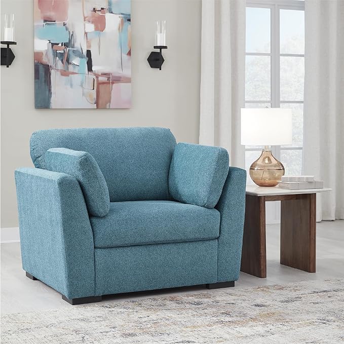 Signature Design by Ashley Keerwick Scandinavian Upholstered Oversized Chair with 2 Bolster Pillows, Blue