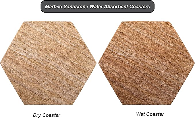 Sandstone Water Absorbent Hand Crafted Hexagon Coasters for Drinks - 4 Inches Wide Thirsty Stone Bar/Drink Coasters- Made from Rainbow Sandstone (Set of 6 Without Holder)