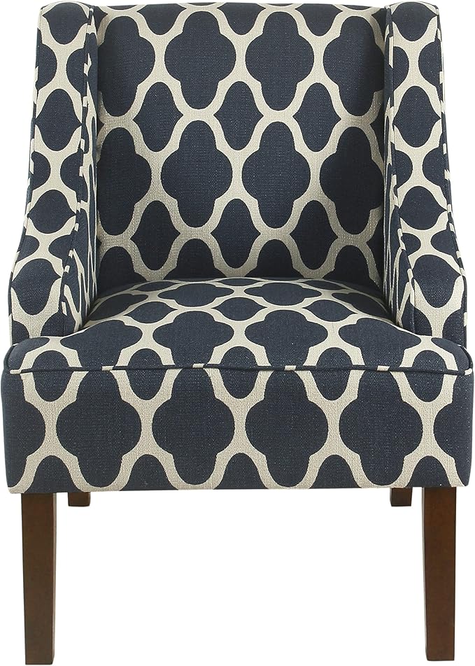 Homepop Home Decor | Upholstered Classic Swoop Arm Accent Chair | Accent Chairs for Living Room & Bedroom | Decorative Home Furniture, Dark Navy Geometric