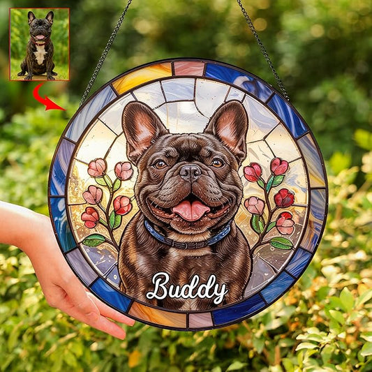 Custom Photo Dog Memorial Suncatcher, Custom Name Image Pet Suncatcher, Pet Loss Suncatcher, Stained Glass Light Catcher, Dog Memorial Ornament Loss of Pet Sympathy Gift