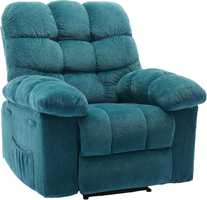 Oversized Rocker Recliner Chair for Adult, Ergonomic Nursery 150° Recliner Chair with Footrest,Extra Wide Manual Recliners,Upholstery Overstuffed Soft Rocking Sofa Chair,Blue