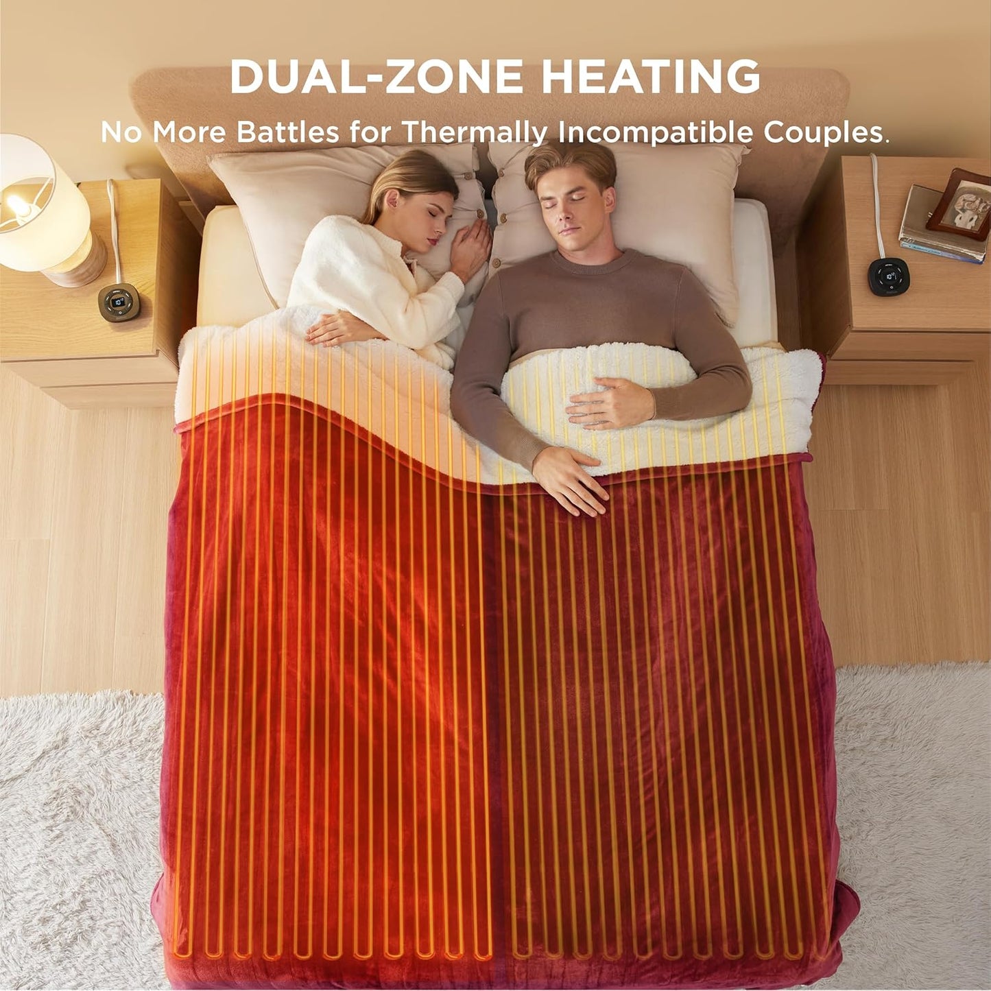 Bedsure Electric Blanket Queen Size - Dual Control Heated Blanket Queen, Fast Heating with 10 Time Settings & 10 Heat Settings, Warm Gift for Grandma (84x90 inches, Burgundy)