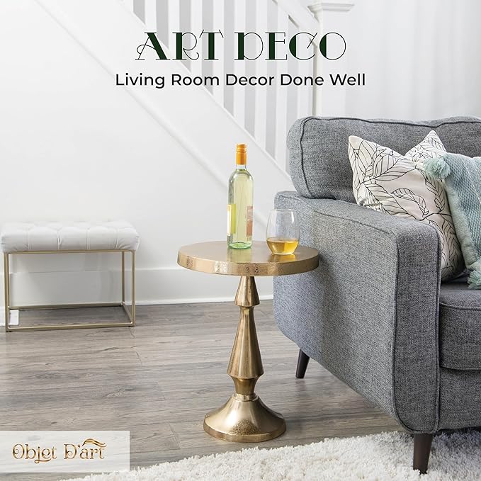 OBJET D'ART Medium Round Metal Side Table, Larissa, 21.5" Height, Vintage Metal Accent, Side, Pedestal, Coctail and Drink Tables for Living Room and Small Spaces