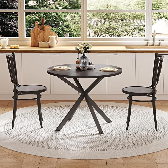 ChooChoo Round Dining Table for 2, Farmhouse Wood Kitchen Table, Circle Dinner Table for Kitchen & Dining Room, Small Space, 31.5In, Black
