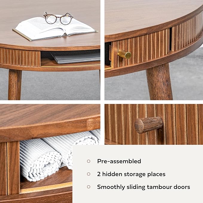 WERMO 47'' Round Dining Table for 4 People - Pre Assembled Round Kitchen Table with 2 Hidden Storages (Walnut)