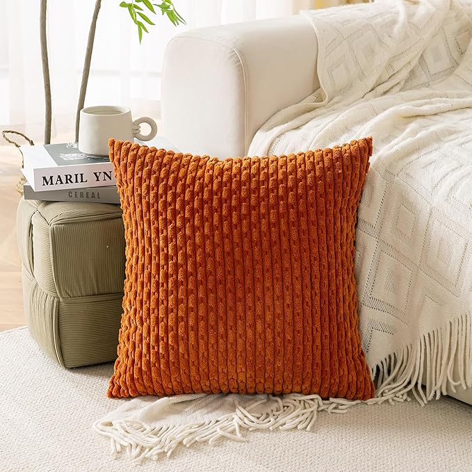 Set of 4 Burnt Orange Decorative Throw Pillow Covers 26x26 Inch Corduroy Pillow Covers for Bed Couch Sofa Living Room Soft Square Cushion Cases