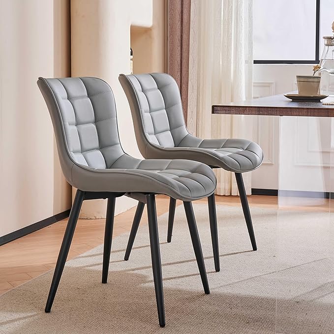 YOUTASTE Dining Chairs Set of 2 PU Leather Upholstered Modern Kitchen&Dining Room Chairs with Back Metal Legs Armless Accent Guest Dinner Chairs for Vanity Reception Waiting Room,Grey