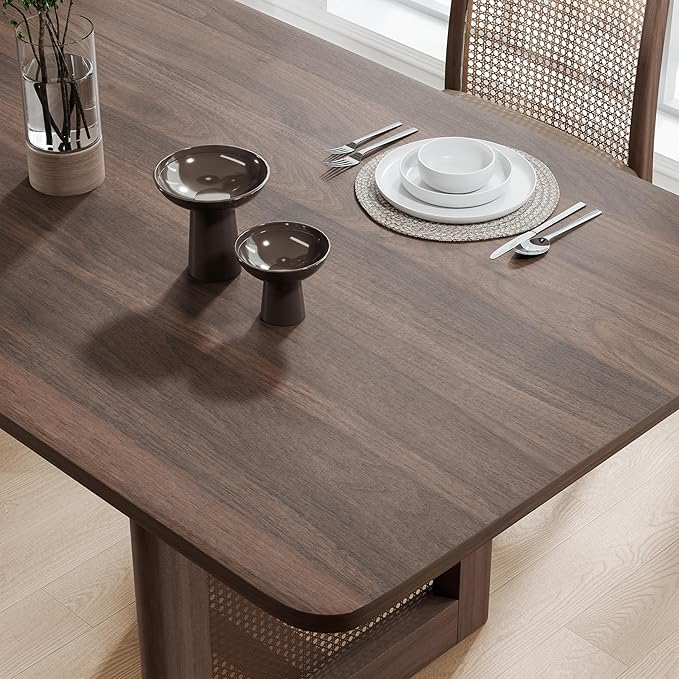 Casaphoria 67" Dining Table, Modern Kitchen Table for 4-6, Farmhouse Style with Rectangular Top & V Shape Legs, Easy Assembly for Living Room, Kitchen, Bar, Walnut