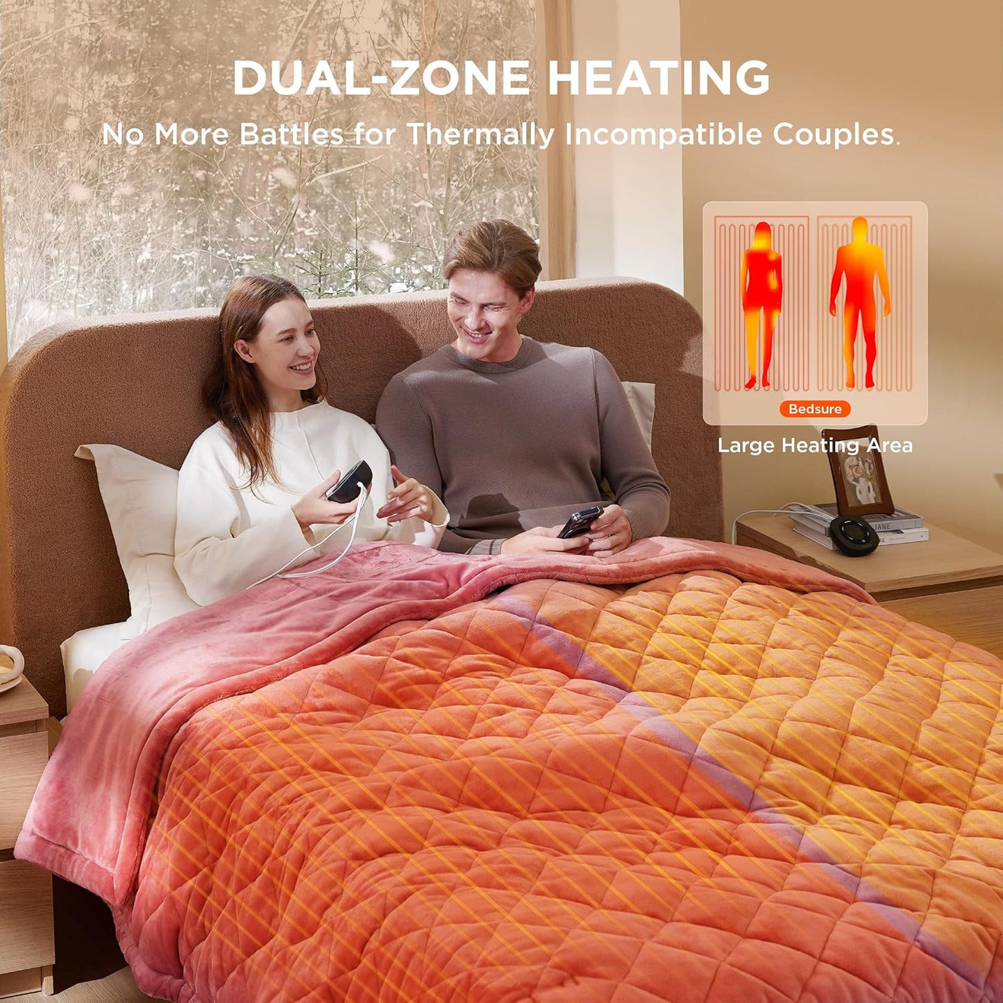 Bedsure Electric Blanket King Size - Dual Control Heated Weighted Blanket King with 10 Heat Settings, Fast Heating with 10 Time Settings (100x90 inches, Dusty Rose)