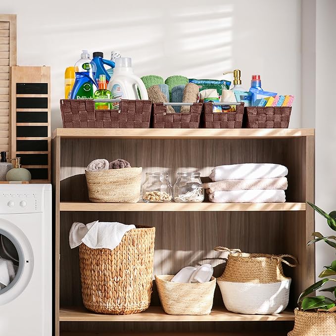 Sorbus Set of 9 Woven Storage Baskets – Mesh Hand-Woven Baskets for Organizing, Fabric Storage Bins for Linen Closet Organizer, Storage Baskets for Shelves, Home Organization and Decor (Chocolate)