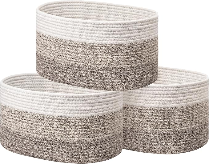 UBBCARE 3-Pack Woven Rope Shelf Baskets - 15x10x9in Decorative Storage Basket for Toys, Kids Playroom, Closet Organization & Cube Storage Organizer | Gift Basket Empty, Gradient Brown