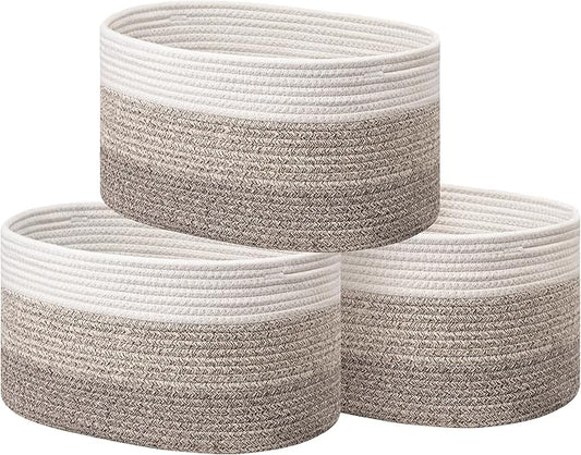 UBBCARE 3-Pack Woven Rope Shelf Baskets - 15x10x9in Decorative Storage Basket for Toys, Kids Playroom, Closet Organization & Cube Storage Organizer | Gift Basket Empty, Gradient Brown