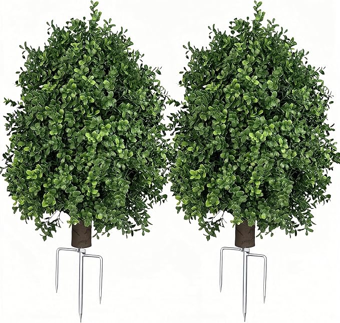 QIANYUN Boxwood Topiary Bush -Artificial Topiary for Outdoors-Evergreen Plants Topiary Ball Tree UV-Resistant 2-Pack for Front Porch Garden Yard Balcony Decor