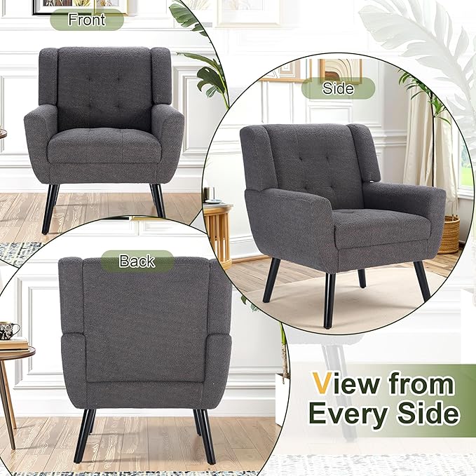 NicBex Accent Chair Set of 2, Modern Chair for Living Room Upholstered Foam Filled Living Room Chairs with Metal Legs Teddy Cozy Lounge Armchair for Living Room Bedroom,Grey