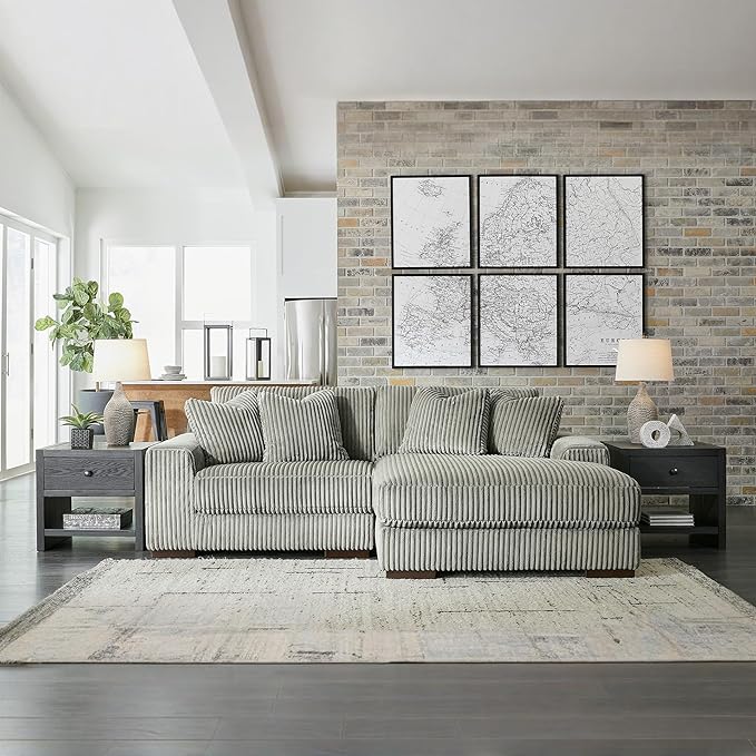 Signature Design by Ashley Lindyn Contemporary L-Shaped 2-Piece Sectional with Chaise for Living Room, Gray