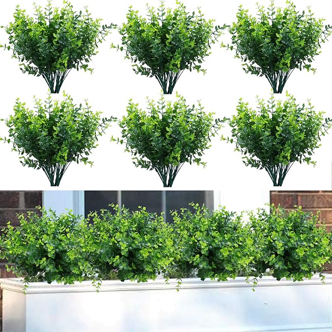 summer flower 10 Pack Artificial Boxwood Stems for Outdoors Unfading in The Sun Plastic Faux Plants Fake Foliage Shrubs Greenery for Garden Office Patio Wedding Farmhouse Indoor Decoration
