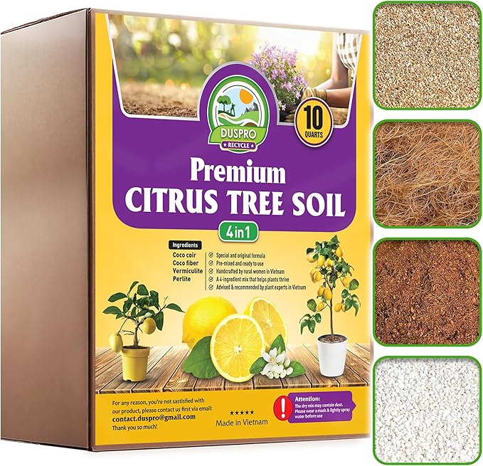 DUSPRO Recycle Citrus Tree Potting Soil Mix for Potted Lemon Tree, Specialized for Oranges, Fruit Tree Indoor Planting Pre-Mixed 4-in-1 Ready to Use (10 Quarts)