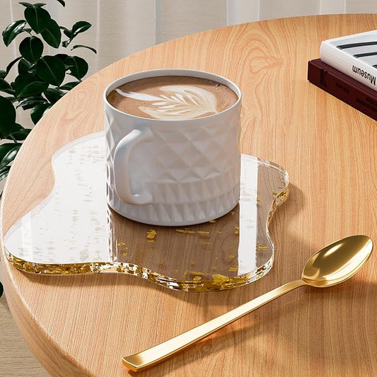 Acrylic Coaster Decorative Plates, Irregular Bar Drink Coaster, Clear Cloud Shape Coffee Cup Coaster, Perfect for Tabletop Protection and Accessories Display.(Gold)