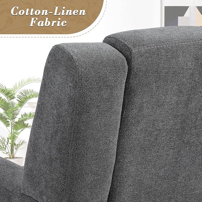 Athena Collection Wingback Accent Chair for Living Room, Comfy Linen Fabric Upholstered Reading Chair for Adults, Single Sofa Armchair for Bedroom, Dorm, Balcony, Dark Grey