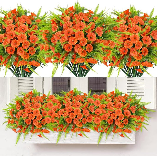 Artificial Fall Flowers for Outdoors 12 Bundles Fake Mums Petunias Flowers UV Resistant Shrubs Plants with Fern for Indoor Outside Hanging Planters Home Garden Autumn Thanksgiving Decorations