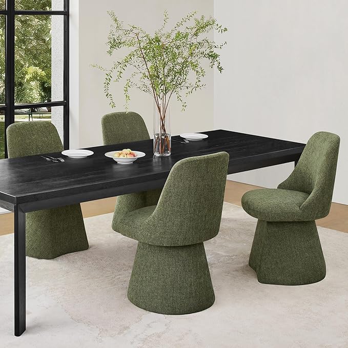 Swivel Dining Chair Mid Century Modern DeskChair High Back Upholstered Linen Fabric SideChair for Kitchen Diningroom Bedroom,Moss Green,4 Box
