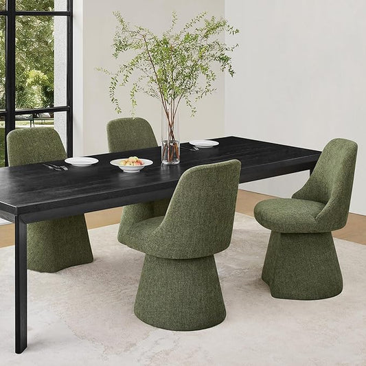 Swivel Dining Chair Mid Century Modern DeskChair High Back Upholstered Linen Fabric SideChair for Kitchen Diningroom Bedroom,Moss Green,4 Box