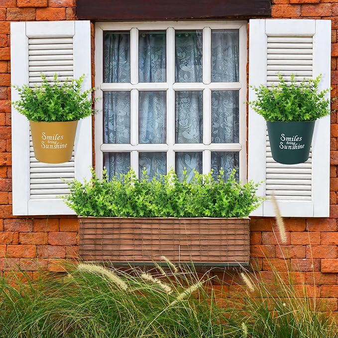 2 Pack Wall Planters with Artificial Plants Eucalyptus Wall Vases for Decor Fake Greenery Plants for Outdoor Indoor Home Bathroom Living Room Garden