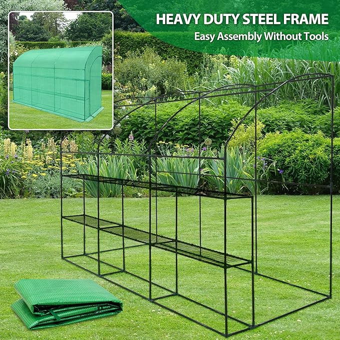 EAGLE PEAK 3 Tier Lean to Portable Greenhouse, Heavy-Duty Indoor & Outdoor Garden with Wire Shelves, 2 Roll-Up Zipper Doors, Easy Assembly, 120"x60"x84" Clear/Green PE Cover