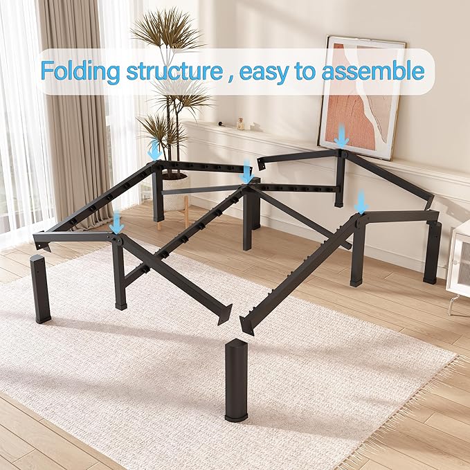 FUIOBYVV 10 Inch Queen Bed Frame with Round Corner Edge Legs 3500 lbs Metal Heavy Duty Steel Slats Support No Box Spring Needed Platform Noise Free Easy Assembly