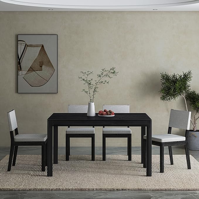 NTC Flow 55 Inch Modern Design, Rectangular Dinner Table for Dining Room, Living Room Furniture, Effortless Assembly, Burnt Black