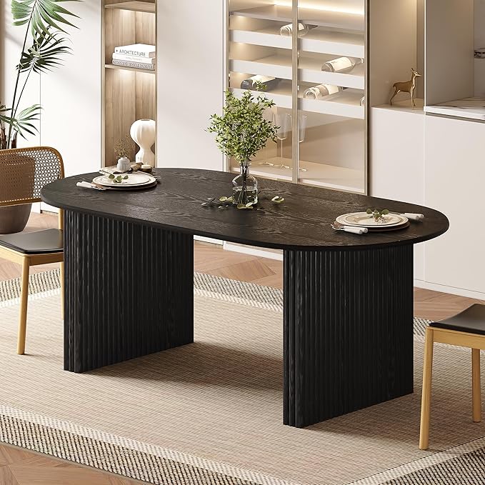 Casaphoria 67" Oval Dining Table, Modern Kitchen Table for 4-6, Farmhouse Style Large Table, Easy Assembly for Living Room, Kitchen and Bar, Black