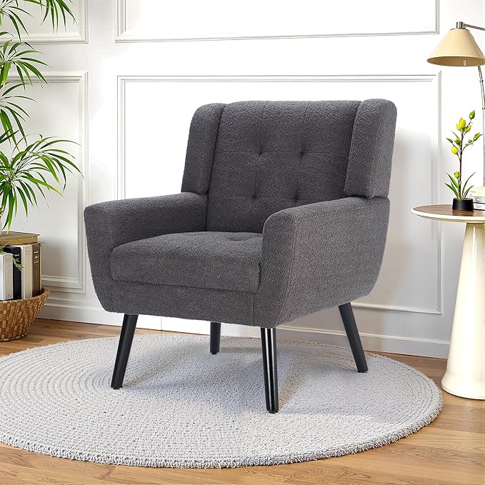 NicBex Modern Accent Chair for Living Room Upholstered Foam Filled Living Room Chairs with Metal Legs Teddy Cozy Lounge Armchair for Living Room Bedroom,Grey