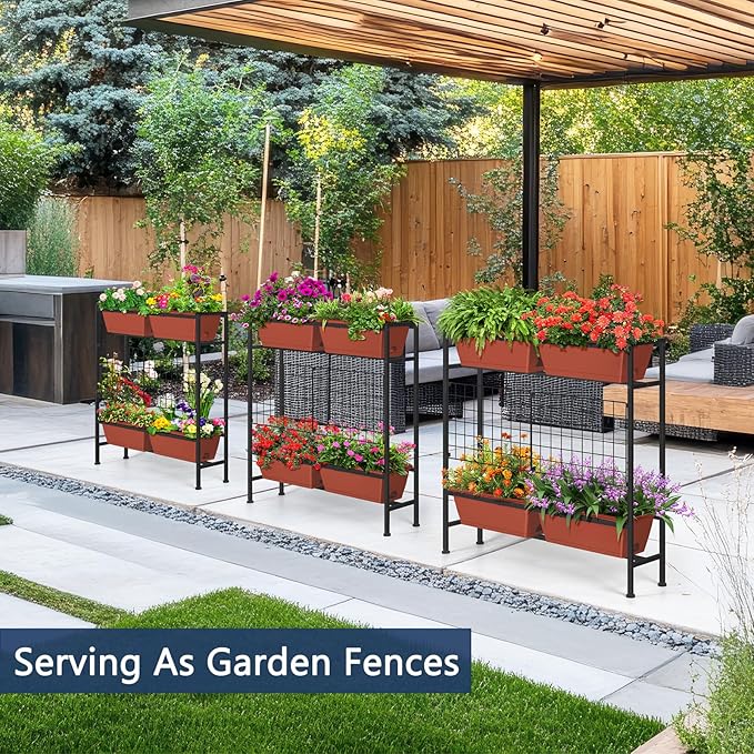 Raised Garden Beds Outdoor Elevated Planter Boxes with Trellis Herb Garden Planter Outdoor Raised Flower Boxes with Legs for Vegetable Patio Balcony Porch, Brick Red