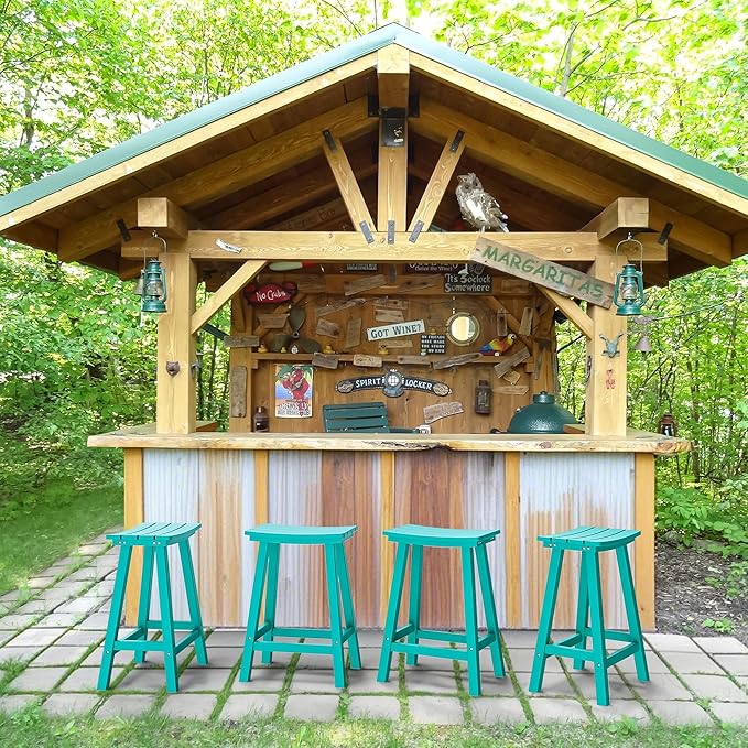 nalone 24 Inch Outdoor Bar Stool, HDPE Bar Chairs with Footrest, Weather Resistant Waterproof Bar Stools Outside Bar Height Stools for Bar, Kitchen Counter, Yard, Balcony (Aruba, 24'' Barstools)