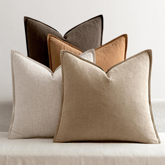 MIULEE Neutral Brown Linen Pillow Covers Pack of 4 Decorative Nautral Solid Fall Throw Pillow Covers Soft Accent Boho Farmhouse Couch Pillowcases Modern Home Decor for Living Room Bed Sofa 18x18 Inch