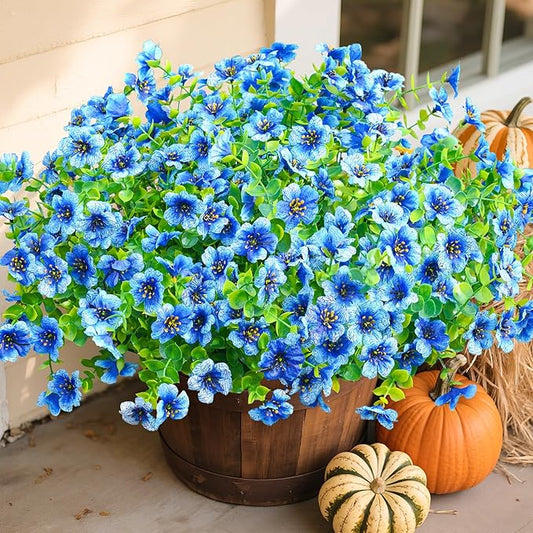 Artificial Fake Plants Flowers for Outdoor Outside Summer Decoration, 12 Bundles Faux Silk Blue Daisy UV Resistant Look Real for Porch Patio Home Yard Garden Planter