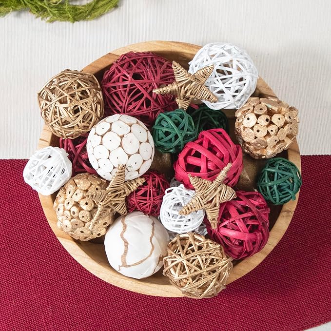 ANDALUCA Decorative Balls Bag Bowl Filler Home Decor (Red, Green & White)