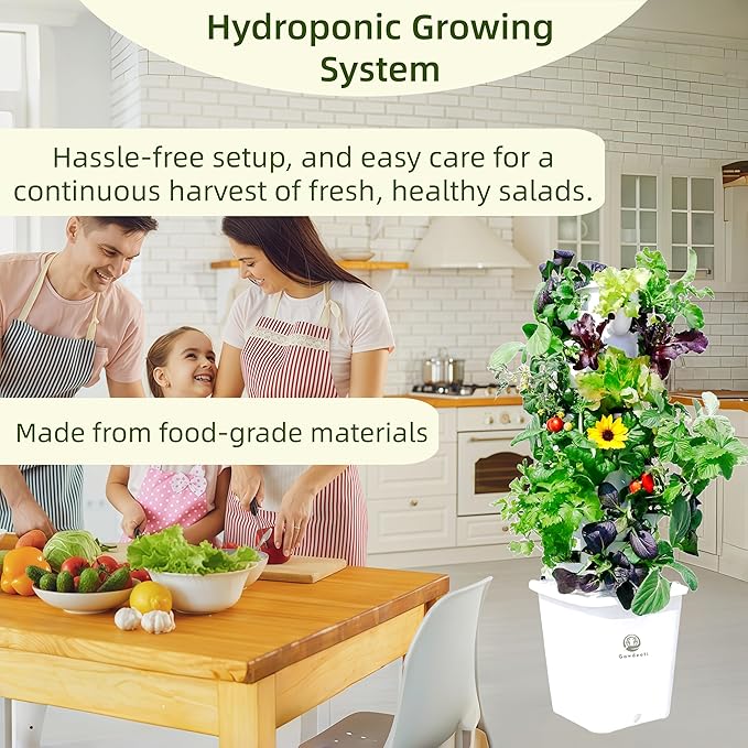 Hydroponic Growing System Kit - Indoor Smart Hydroponic Vertical Garden,Hydroponic Vegetable System,30 Pods,with Pump System and Automatic Timer, White