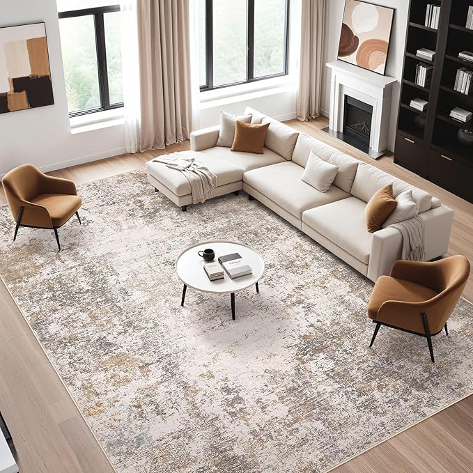 Area Rugs for Living Room: 5x7 Large Soft Washable Rug Modern Abstract Non-Slip Backing Stain Resistant Carpet for Bedroom Dining Room or Home Office Home Decor - Brown