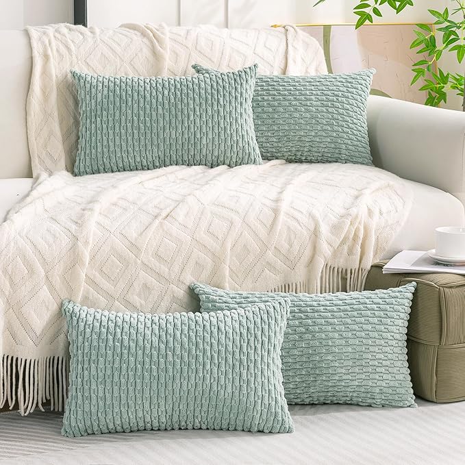 Set of 4 Aqua Decorative Throw Pillow Covers 12x20 Inch Corduroy Pillow Covers for Bed Couch Sofa Living Room Soft Cushion Cases