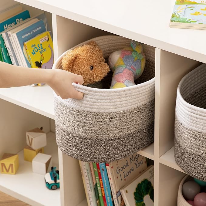 UBBCARE 3-Pack Woven Rope Shelf Baskets - 15x10x9in Decorative Storage Basket for Toys, Kids Playroom, Closet Organization & Cube Storage Organizer | Gift Basket Empty, Gradient Brown