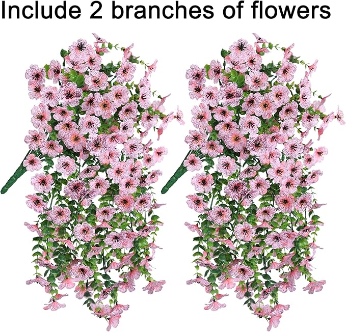 Artificial Faux Outdoor Outside Flowers Plants, 2 PCS Fake Silk UV Resistant Look Real Pink Daisy Trailing Vines for Front Door Porch Planter Urn Patio Balcony Decoration