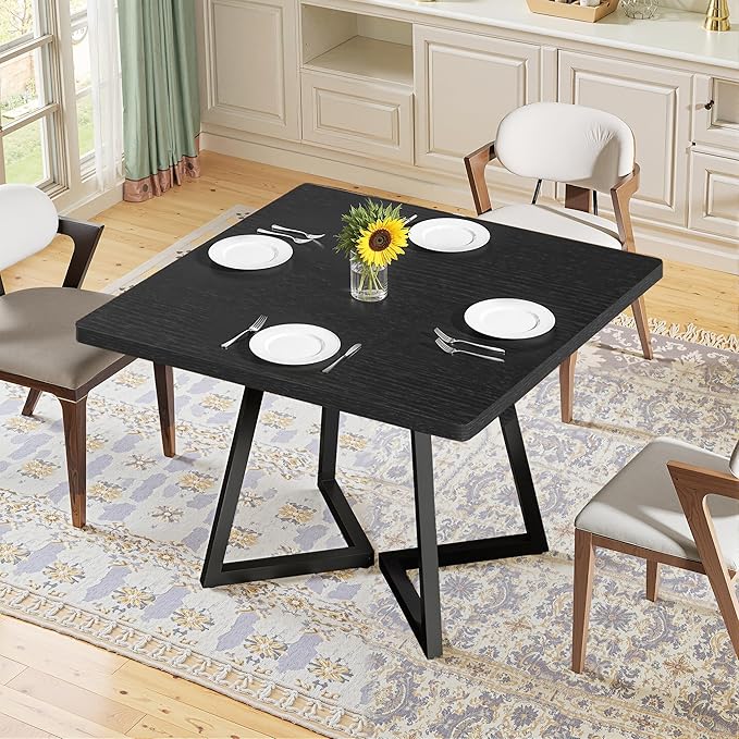 NicBex 31.5 Inch Square Dining Table for 4, Wooden Small Dinner Table Farmhouse Kitchen Tables with Metal Leg for Dining Room, Kitchen, Living Room, Black