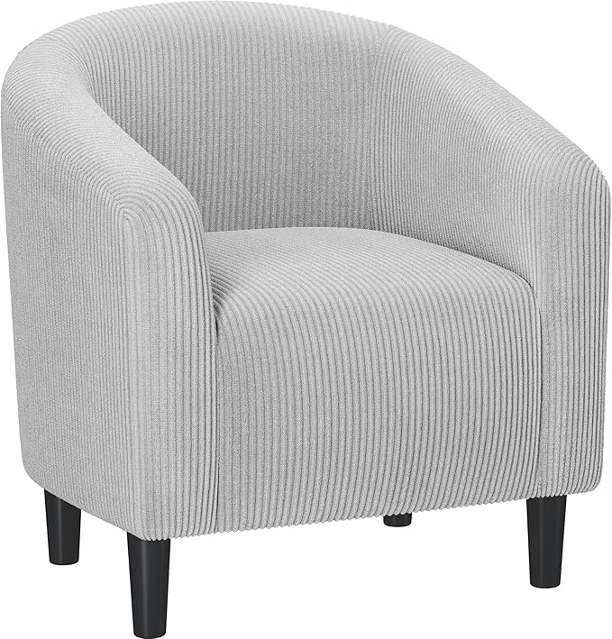 Yaheetech Accent Barrel Chair, Corduroy Fabric Club Chair, Furry Sherpa Elegant Armchair with Cozy Soft Padded for Living Room Bedroom Reception Room Office, Light Gray